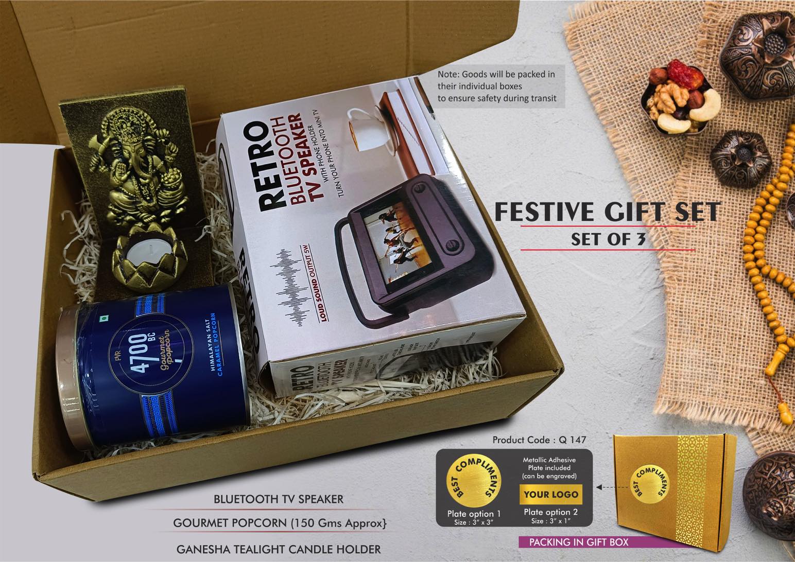 Retro TV Bluetooth Speaker Duo | 3-Pc Festive Gourmet Set