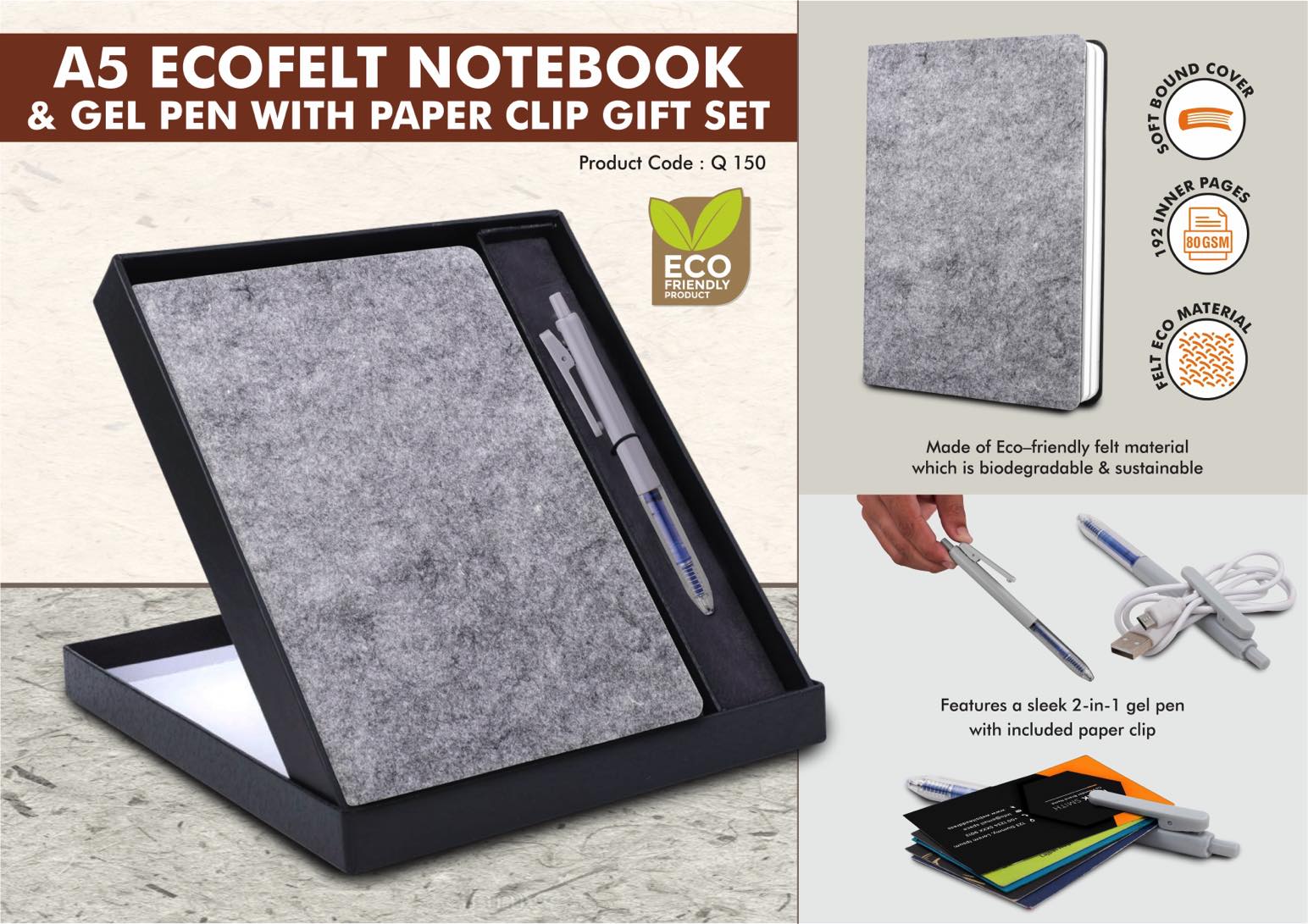 EcoFelt A5 Sustainable Suite | Notebook & Clip Gel Pen