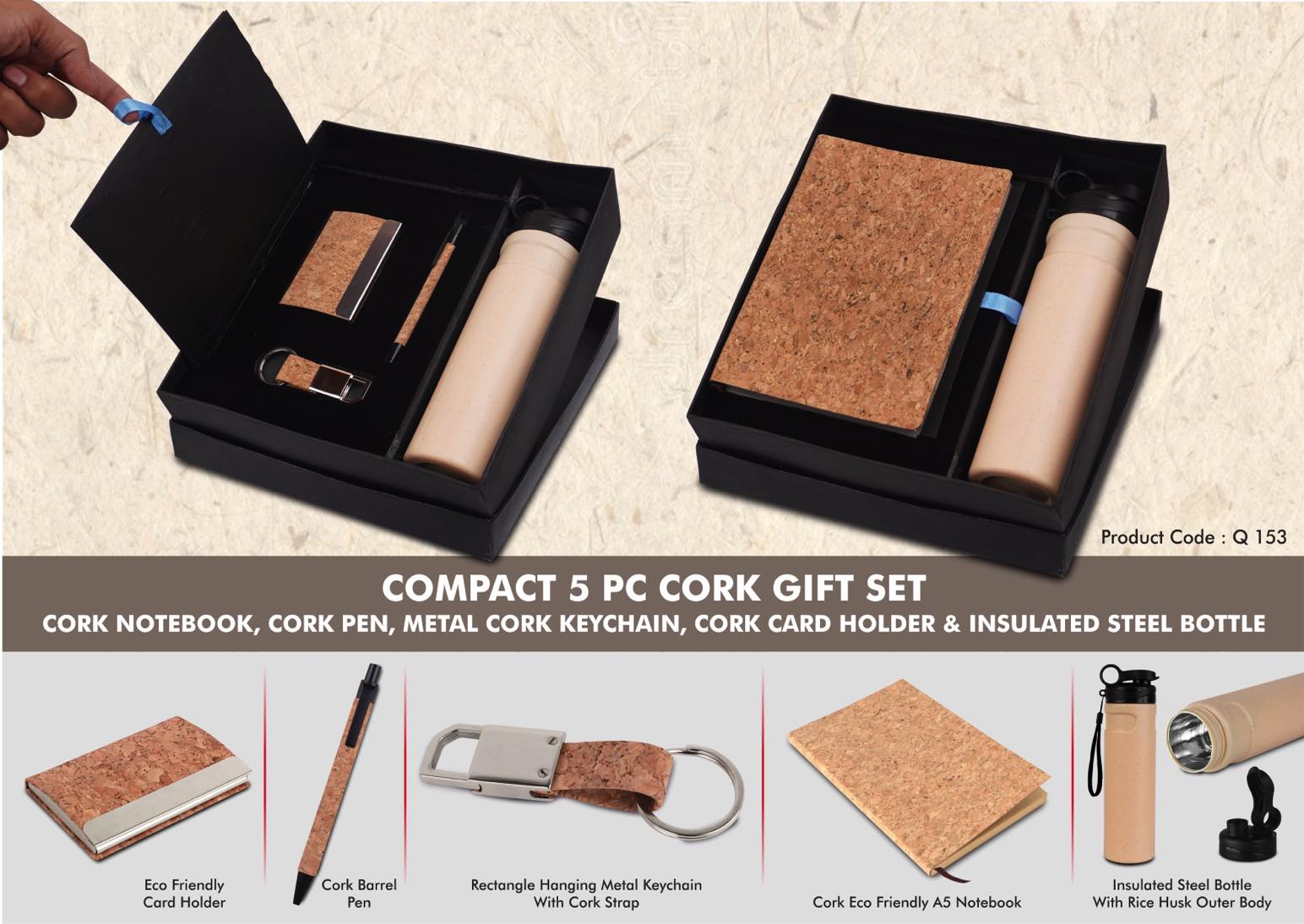Cork Pro Grand Ensemble | 5-Pc Notebook, Pen, Bottle & Card set