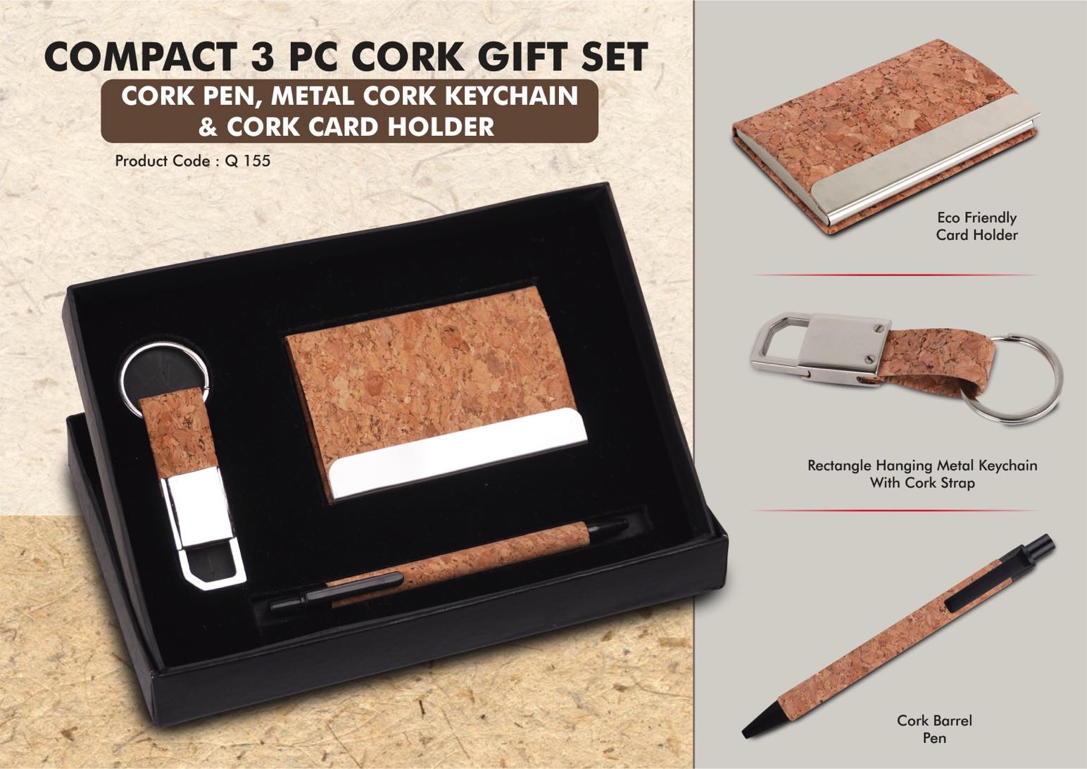 Cork Professional Signature Trio | Pen, Keychain & Card Holder