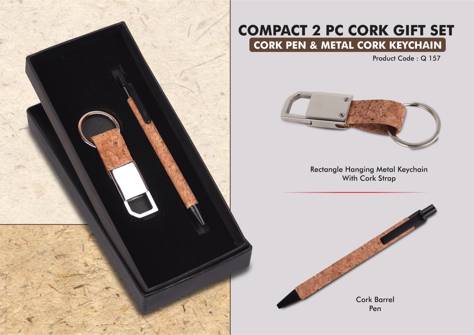 Compact Cork Duo Ensemble | Premium Pen & Metal Keychain set