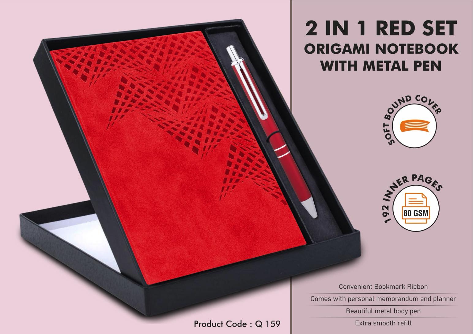 Origami Red Ensemble | 2-in-1 Professional Notebook & Metal Pen