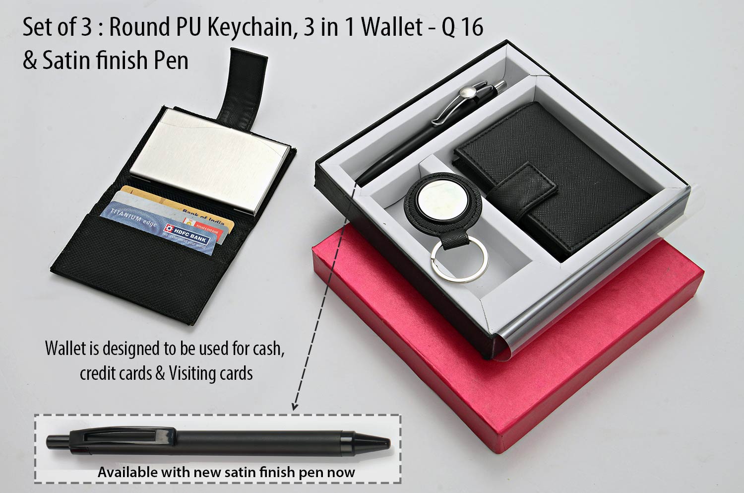 Round PU Signature Trio | 3-in-1 Wallet & Satin Pen Set