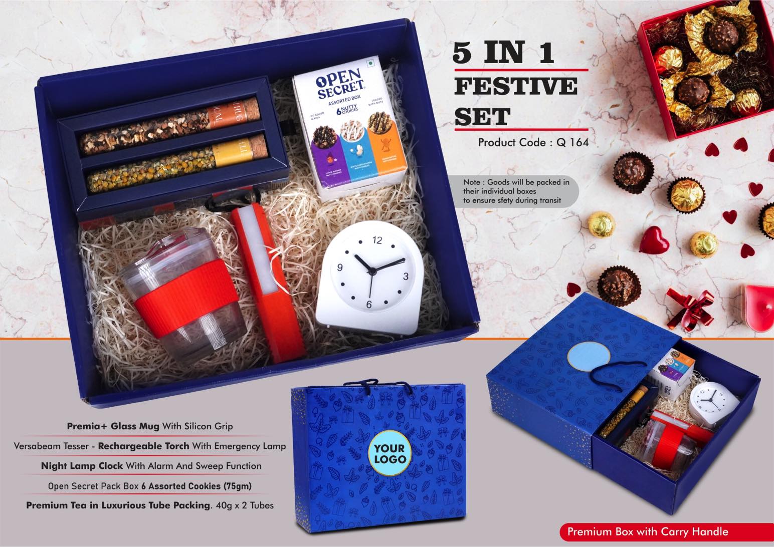 Backlight Alarm Clock & Torch Lamp | 5-Pc Festive Suite