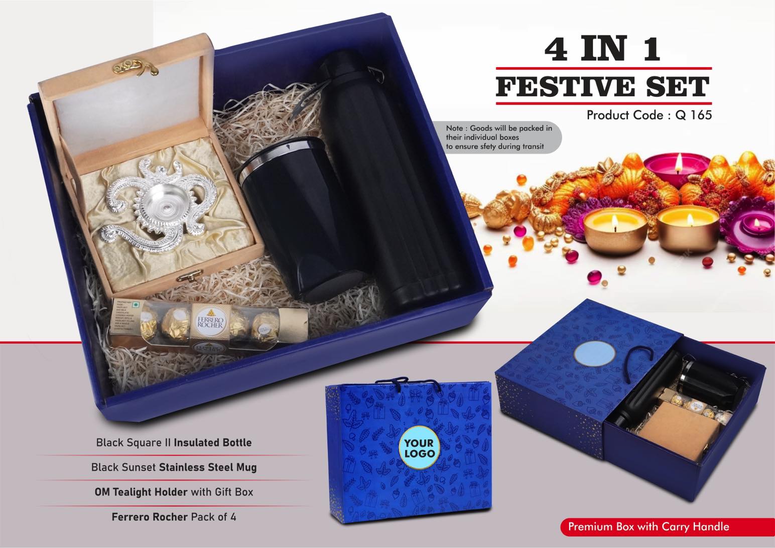 Ferrero Rocher & Insulated Bottle | 4-Pc Festive Square Set