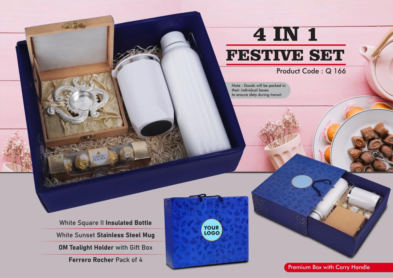 OM Tealight & Insulated Bottle | 4-Pc Festive Square Set