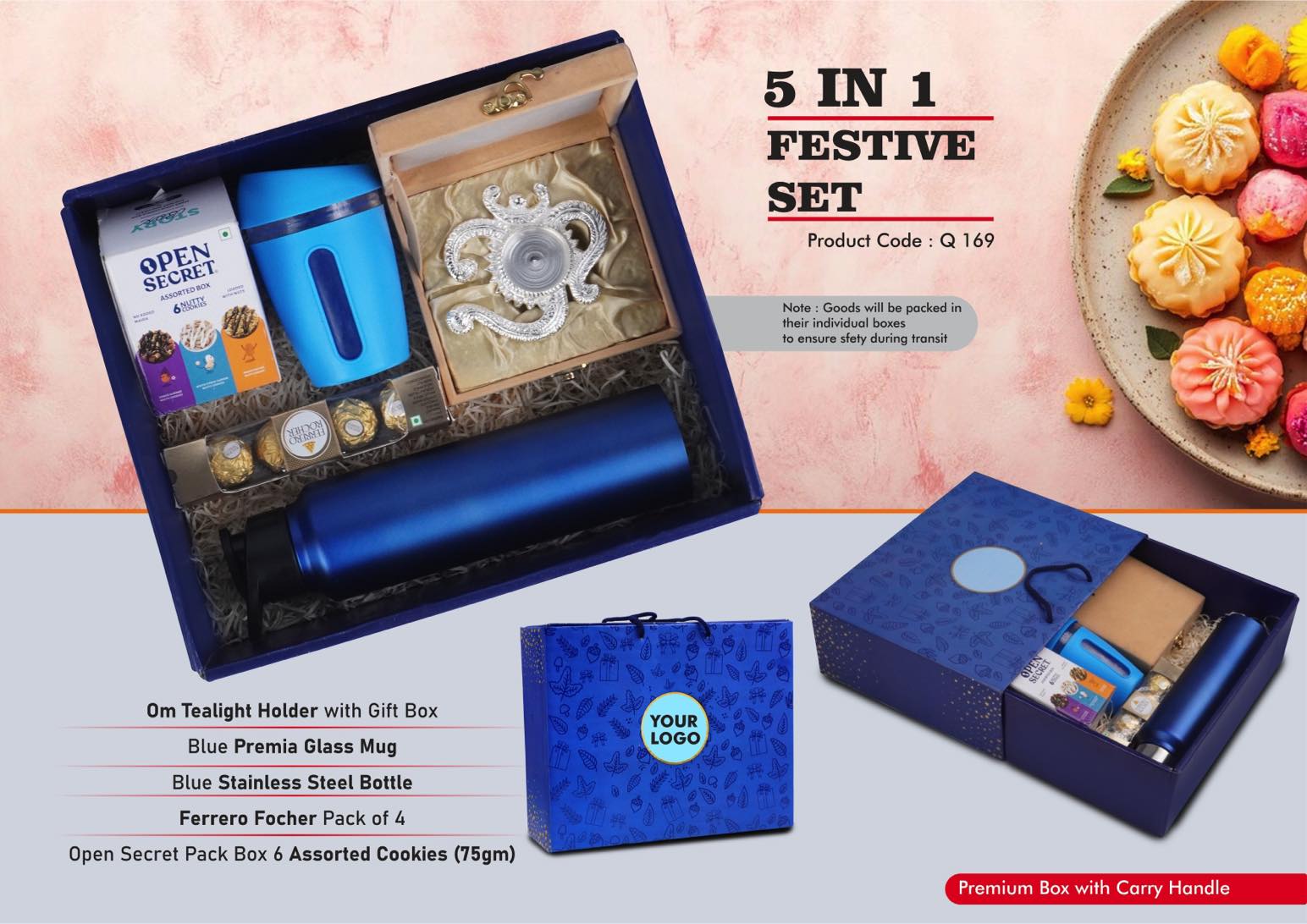 Ferrero Rocher & Silicon Glass Mug | 5-Pc Festive Gift Set