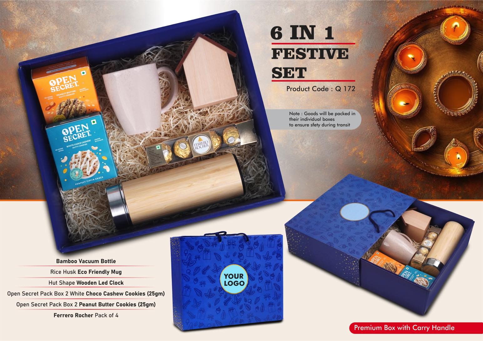 Wooden LED Clock & Bamboo Flask | 6-Pc Eco-Festive Suite