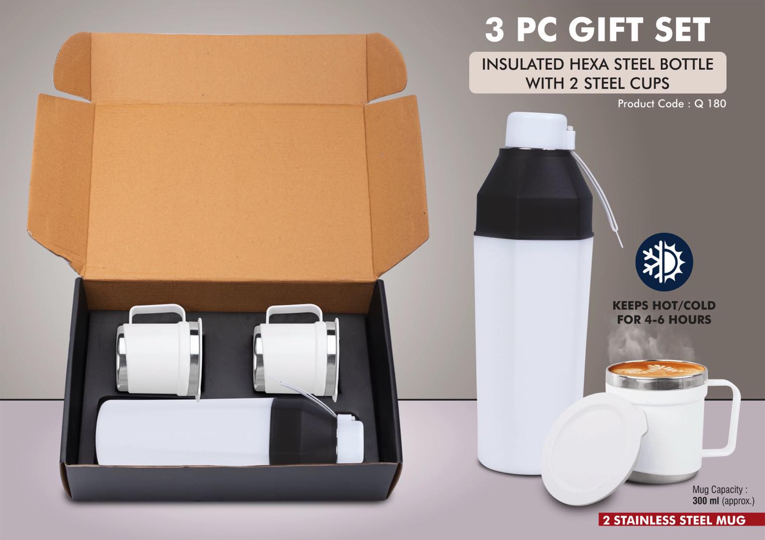 Square Insulated Steel Trio | Premium Bottle & Cup Set