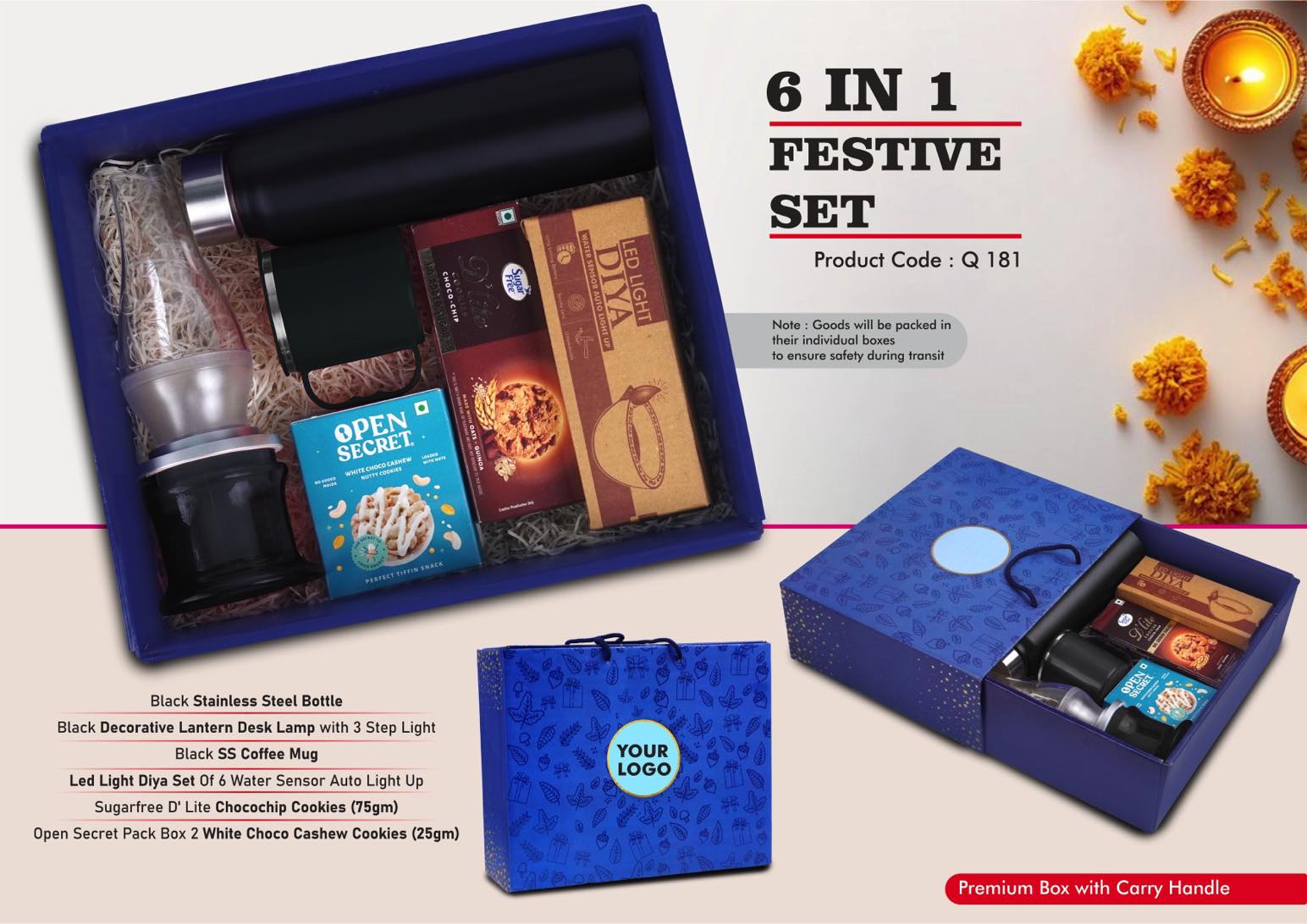 Decorative LED Lamp & SS Bottle | 6-Pc Festive Grand Set