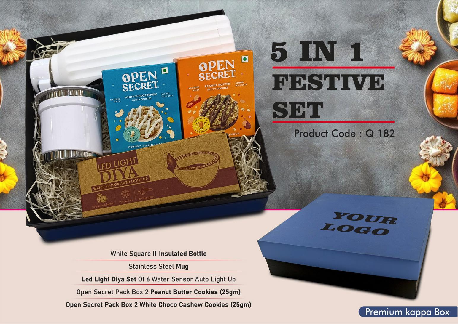 Square Insulated Bottle & Mug | 5-Pc Festive Celebration Set