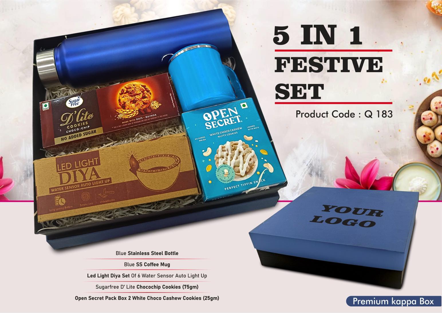 Elite SS Bottle & Coffee Mug | 5-Pc Festive Celebration Set