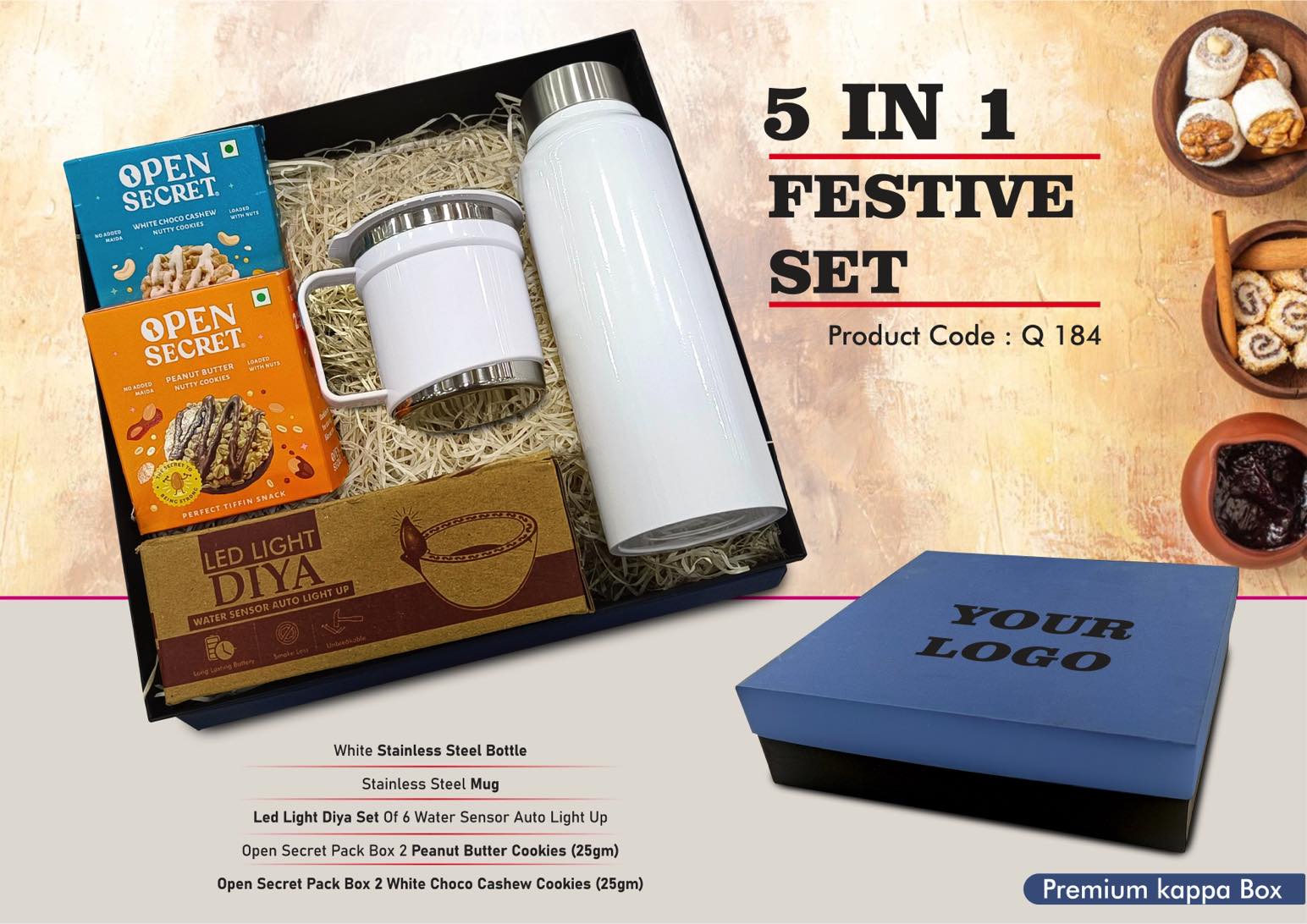 SS Bottle & Cookies Gourmet | 5-Pc Festive Celebration Set
