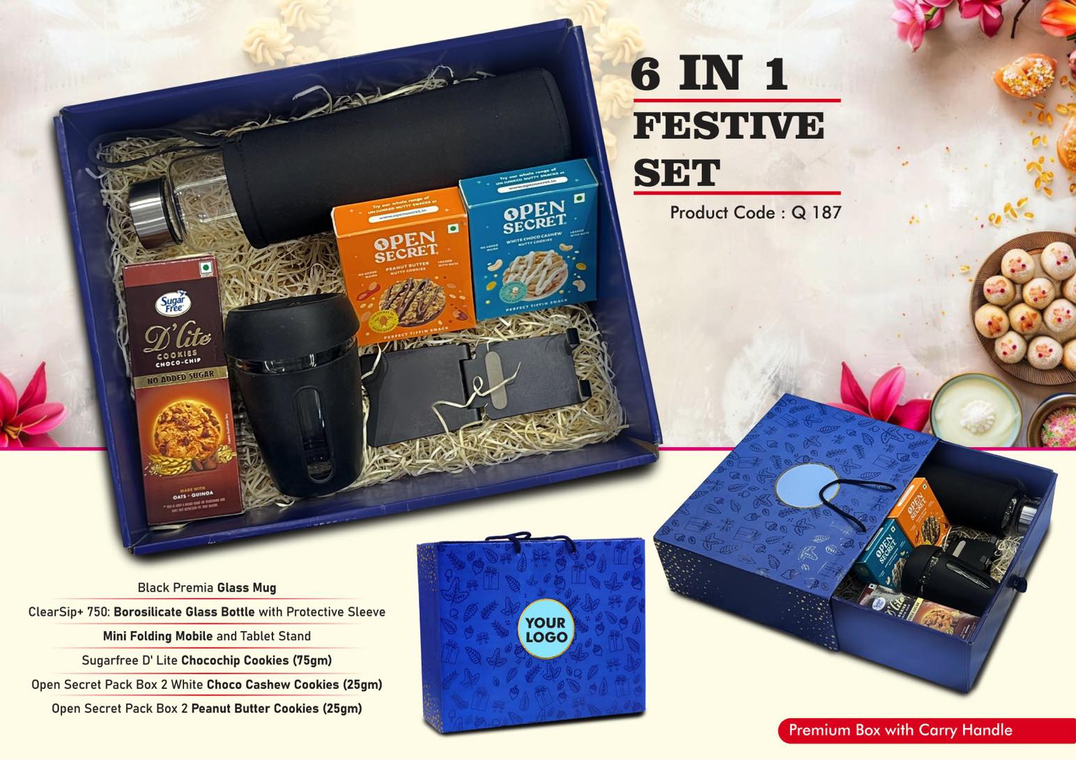 Glass Bottle & Silicon Cover Mug | 6-Pc Festive Suite