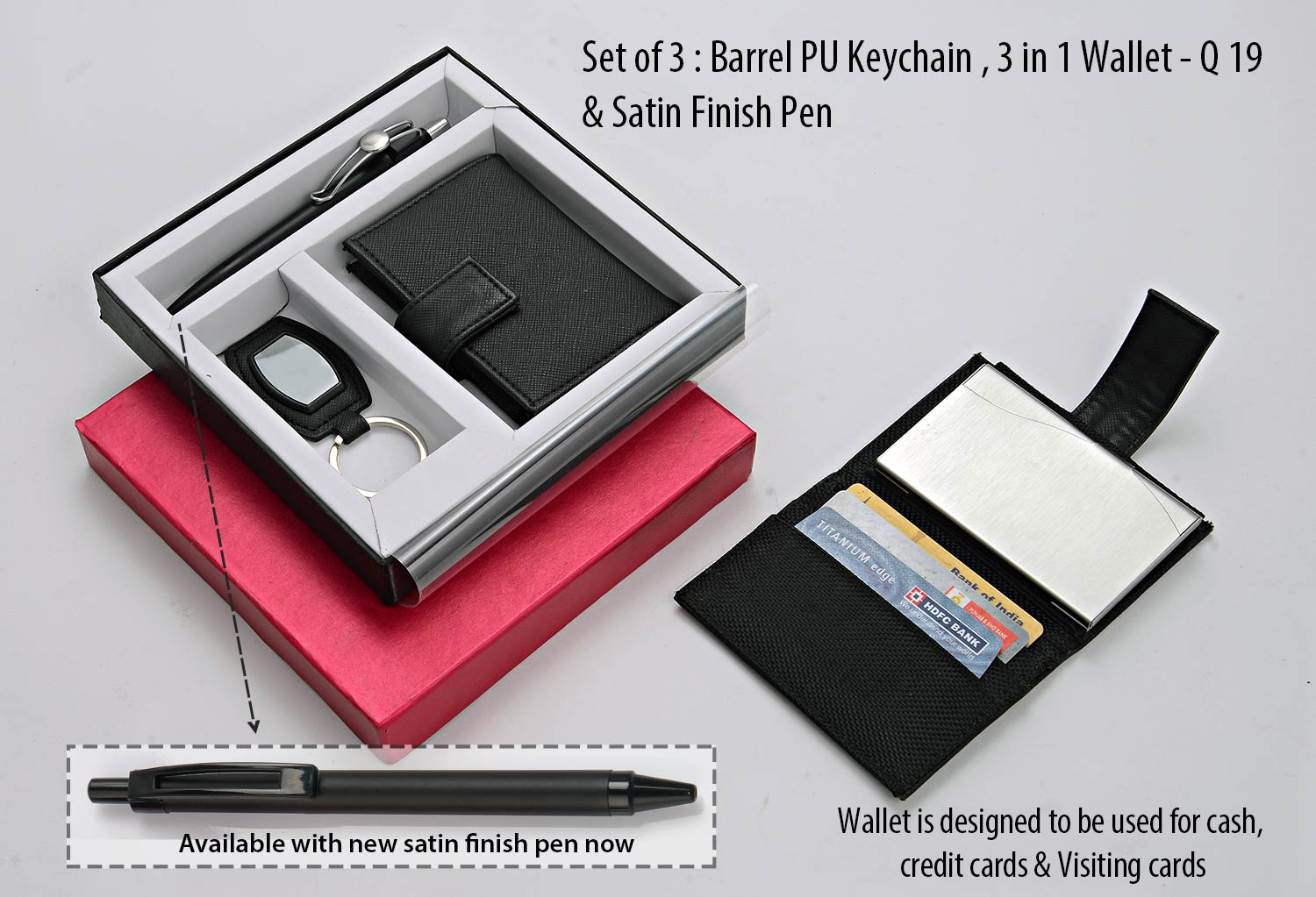 Barrel PU Signature Trio | 3-in-1 Wallet & Satin Pen Set