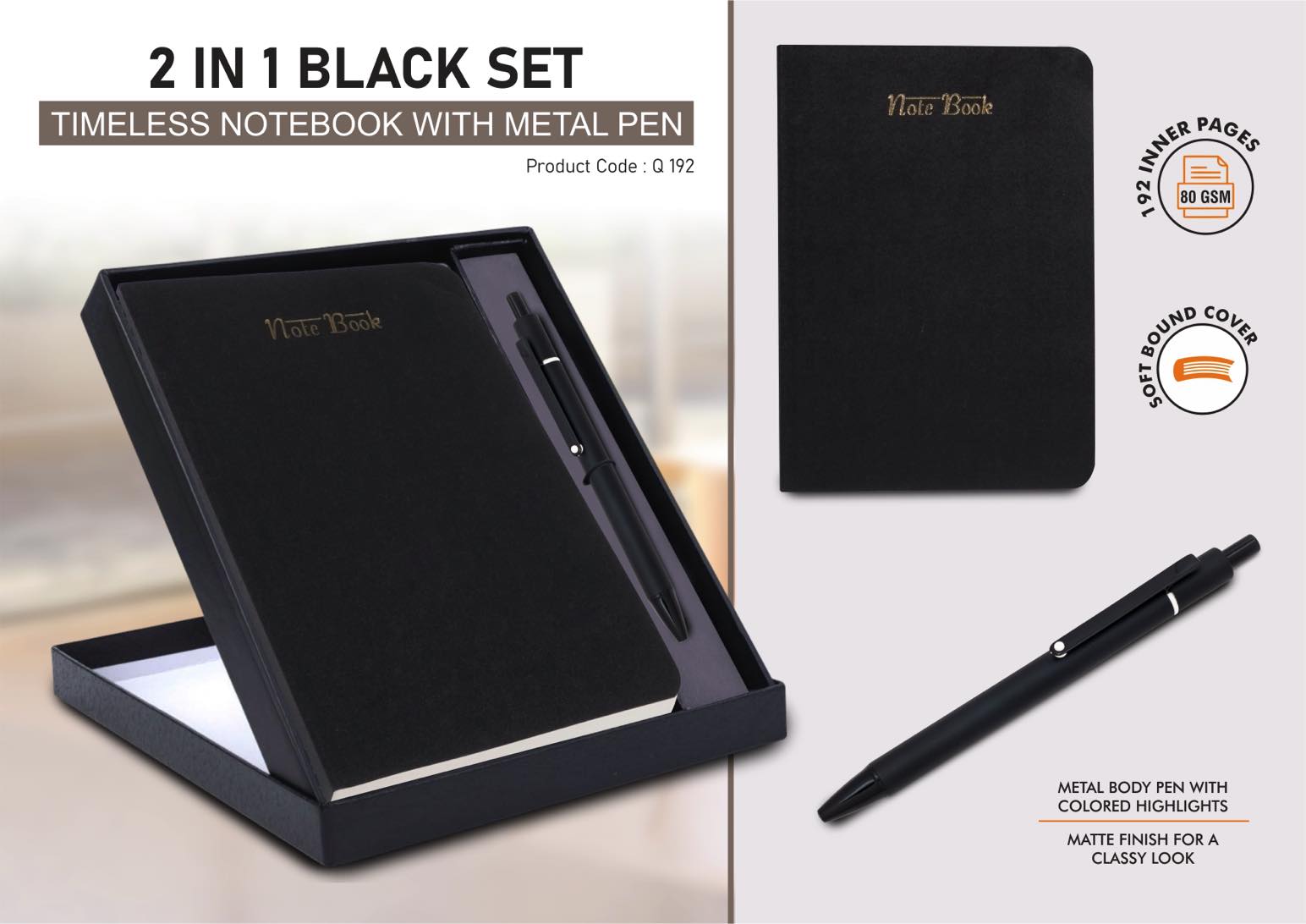 Timeless Noir Executive Duo | Notebook & Metal Pen Set