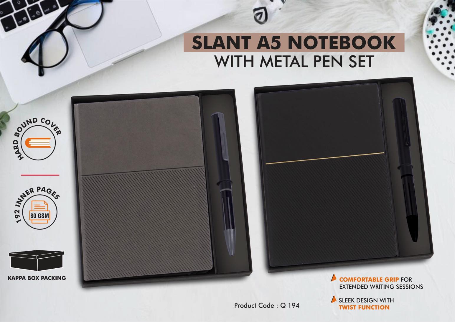 Slant Signature Ensemble | 2-in-1 A5 Notebook & Metal Pen set