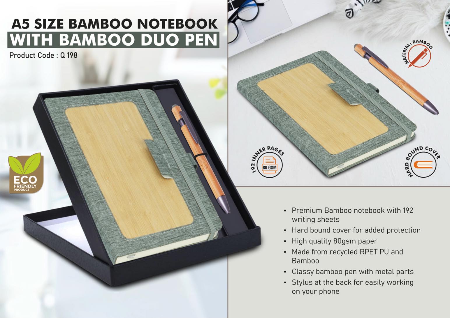 Bamboo Duo Ensemble | A5 Signature Notebook & Duo Pen set