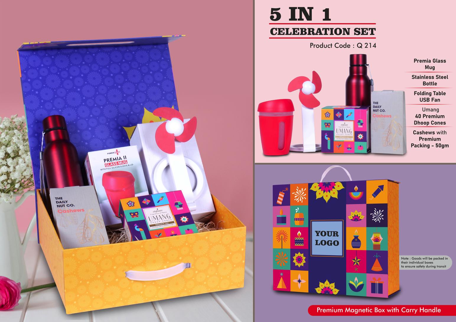 Suction Mug & USB Table Fan Duo | 5-Pc Celebration Set