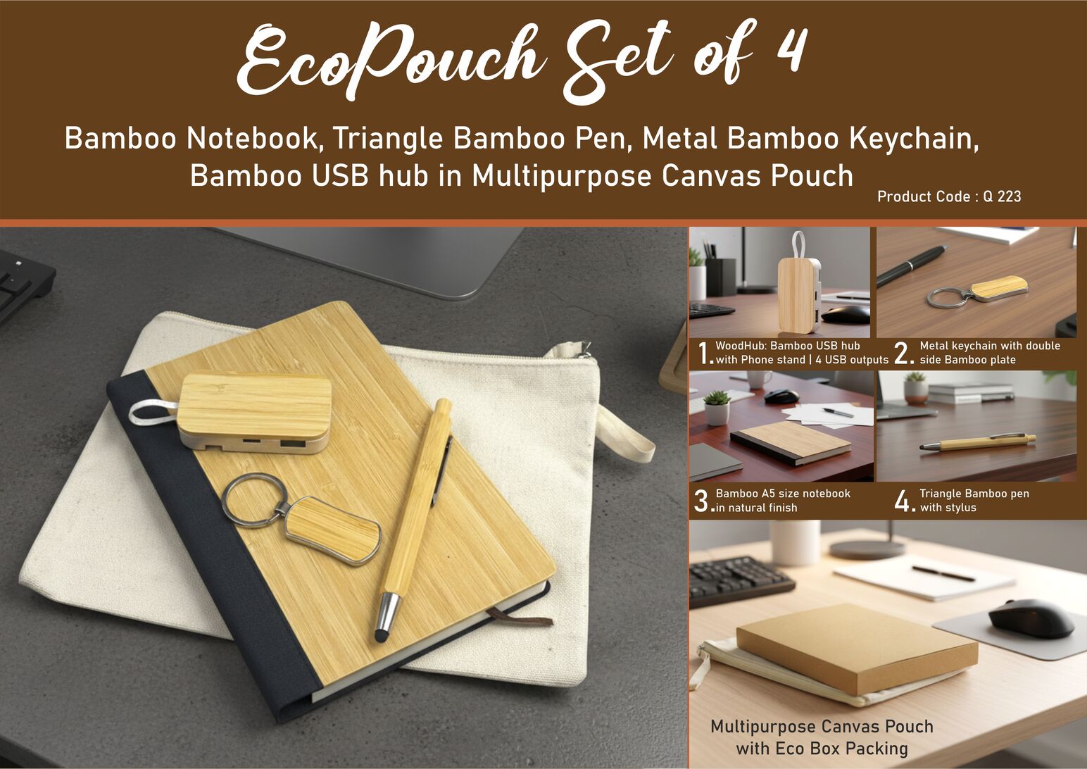 EcoPouch Bamboo Essentials| 4-Pc Travel Utility Signature Set