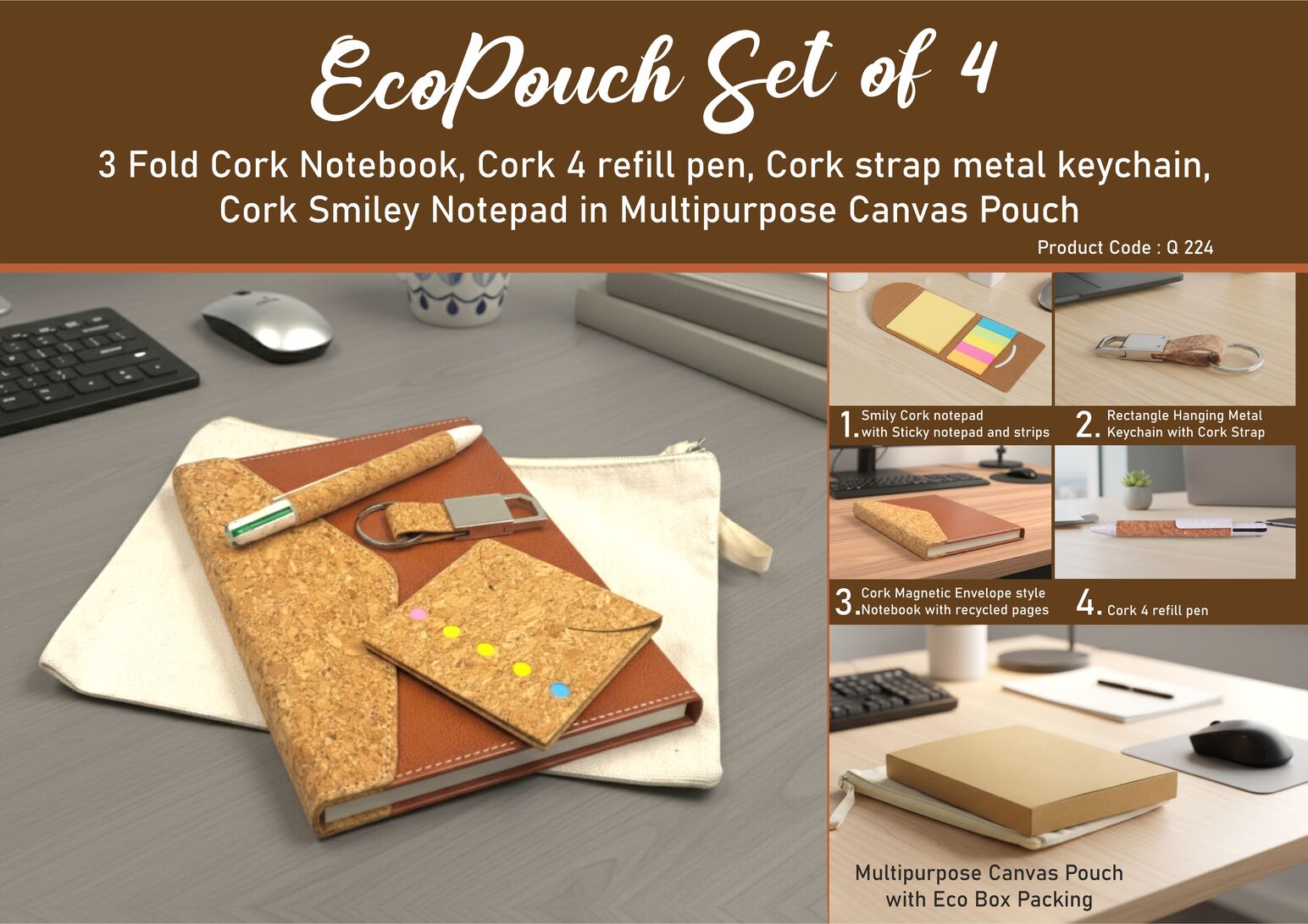 EcoPouch Classic Series | 4-Pc Cork Travel Utility Set