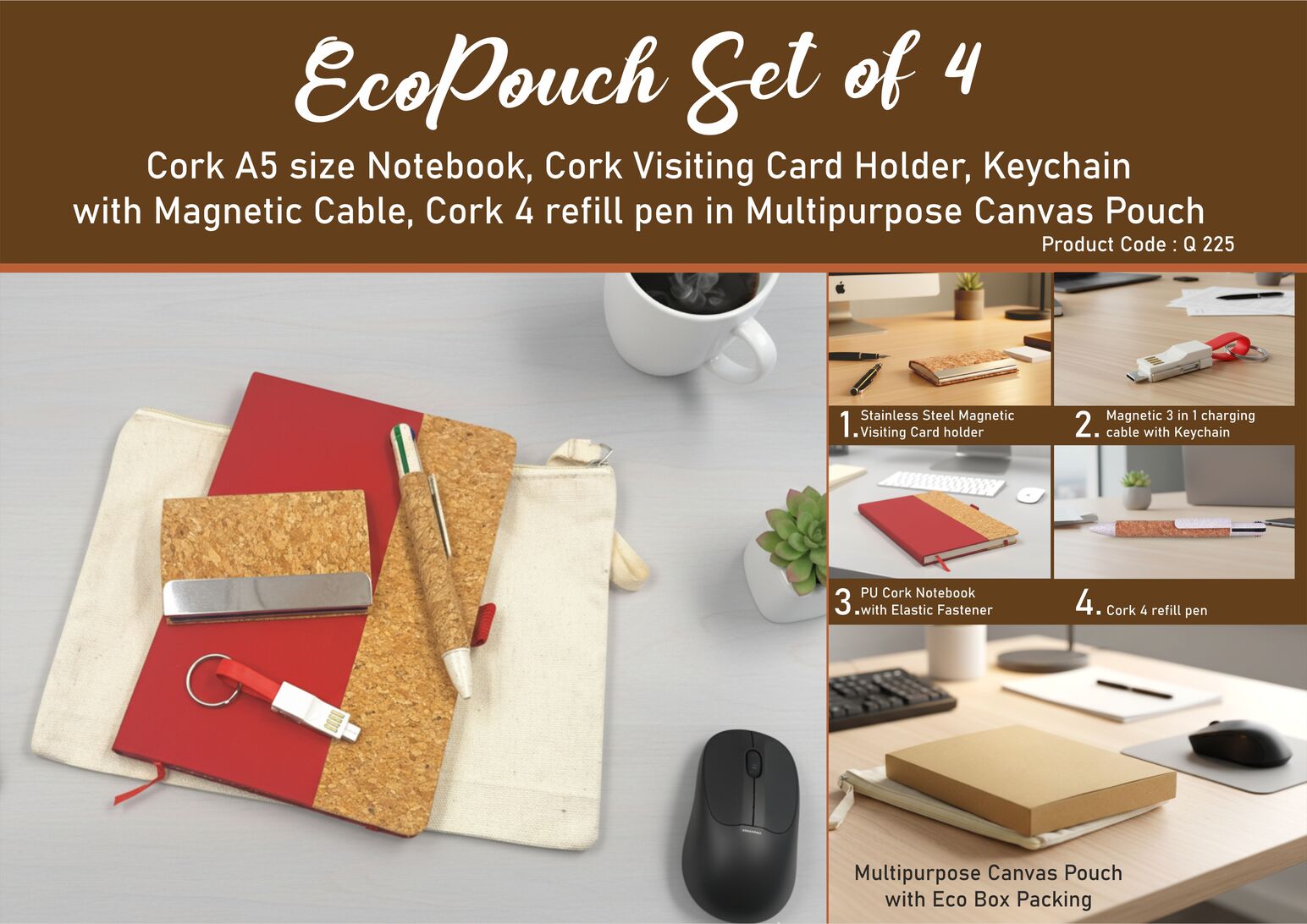 EcoPouch Red Executive | 4-Pc Cork Gifting Portfolio Set
