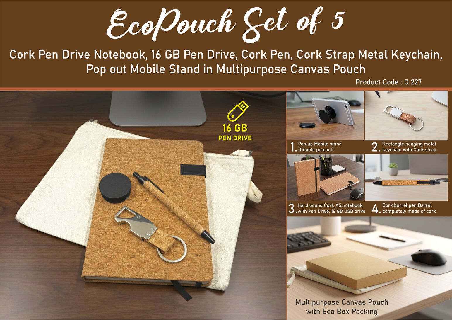 Cork Utility Pro Canvas Pouch | 5-Pc EcoPouch Gifting Set