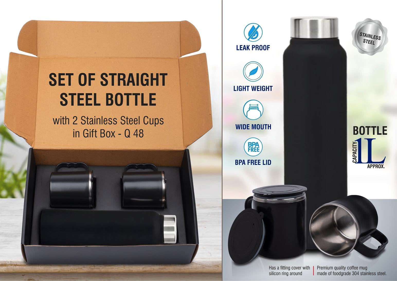 Noir Stainless Steel Bottle Duo | Premium Insulated Set