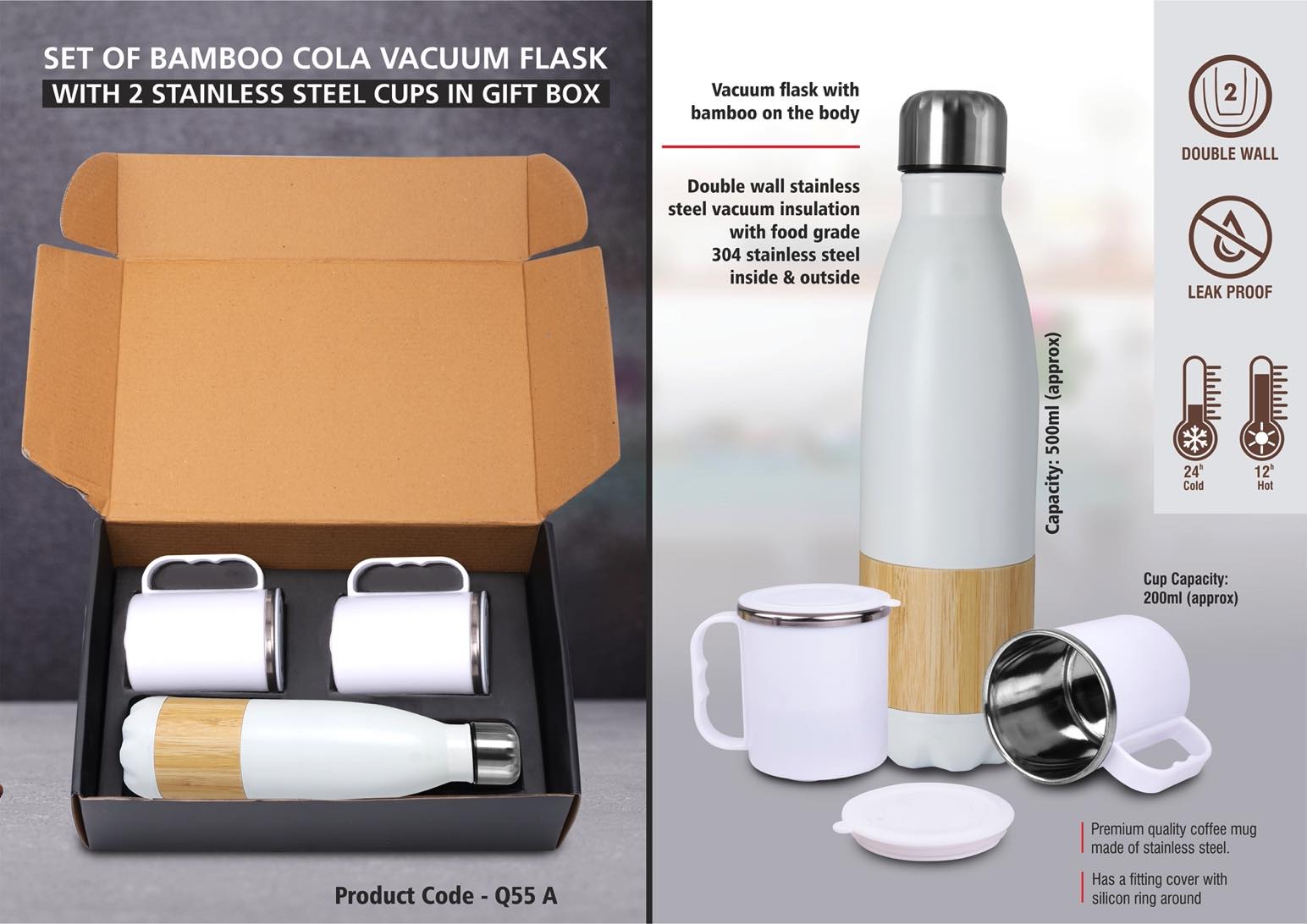 Bamboo Cola Vacuum Flask Duo | 3-Pc Premium Gifting Set