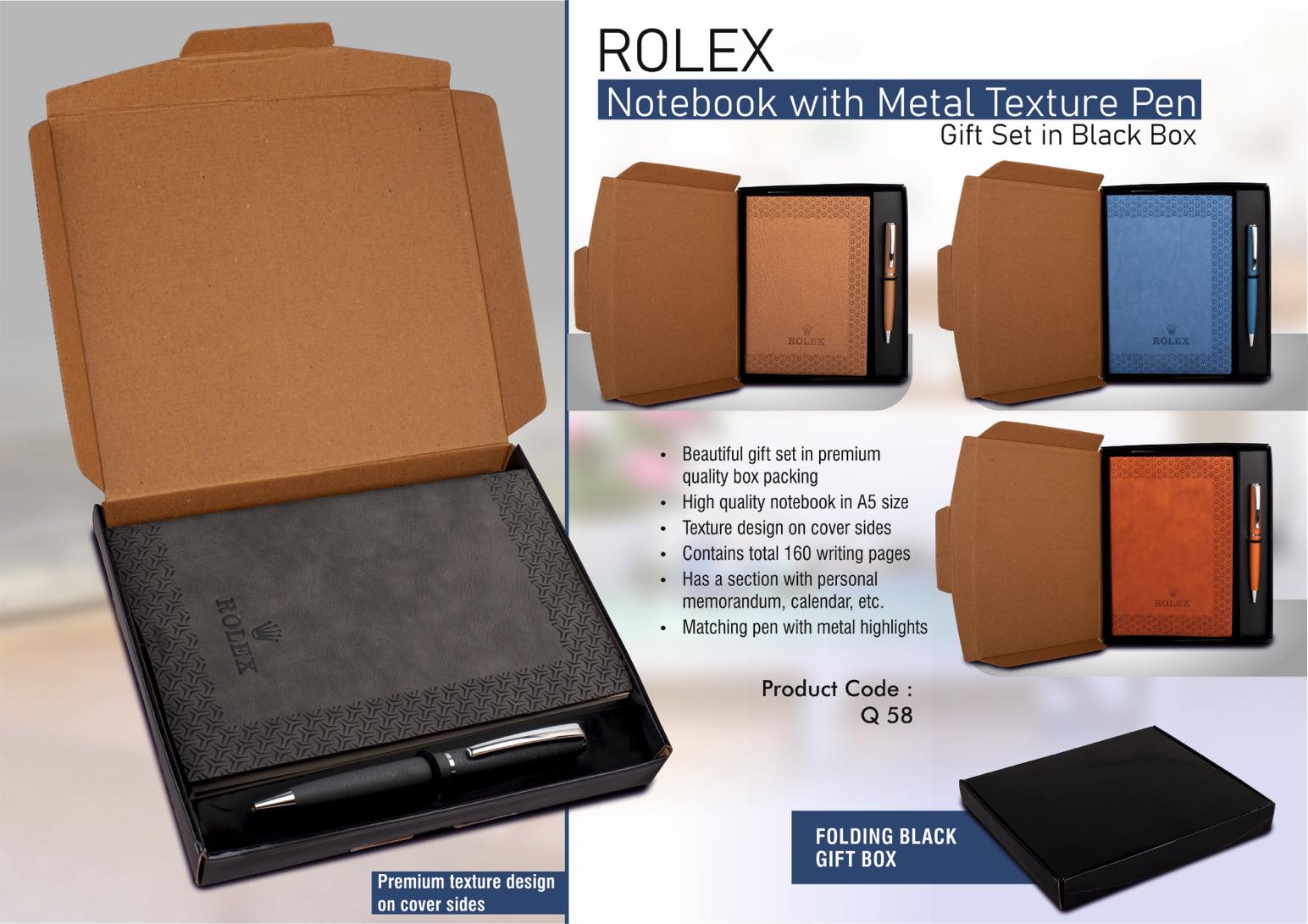 Rolex Classic Ensemble | Metal-Texture Pen & Black Box set