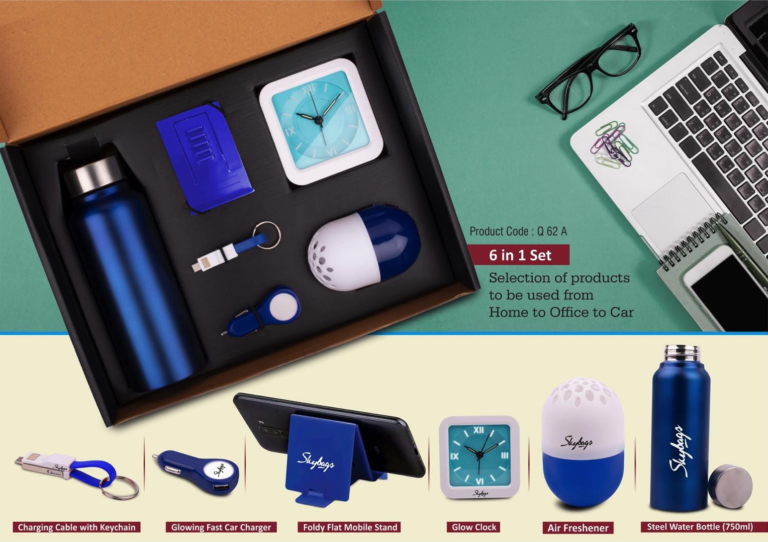 Glowing Car Charger Excellence | 6-Pc Steel Bottle Suite