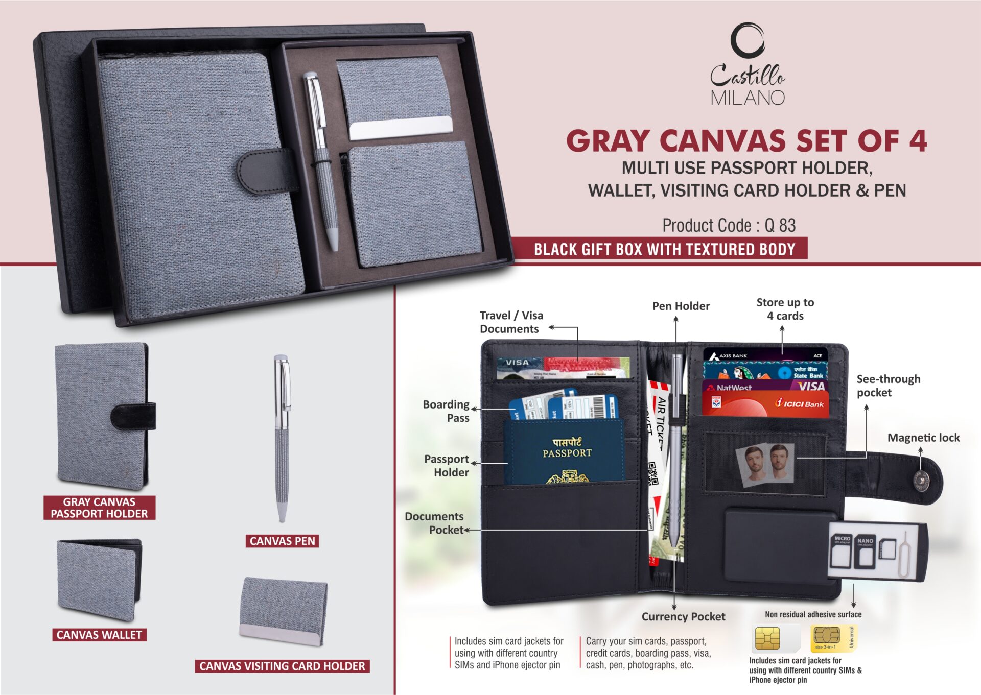 Canvas Gray Multi-Use Executive | 4-Pc Travel Portfolio Set