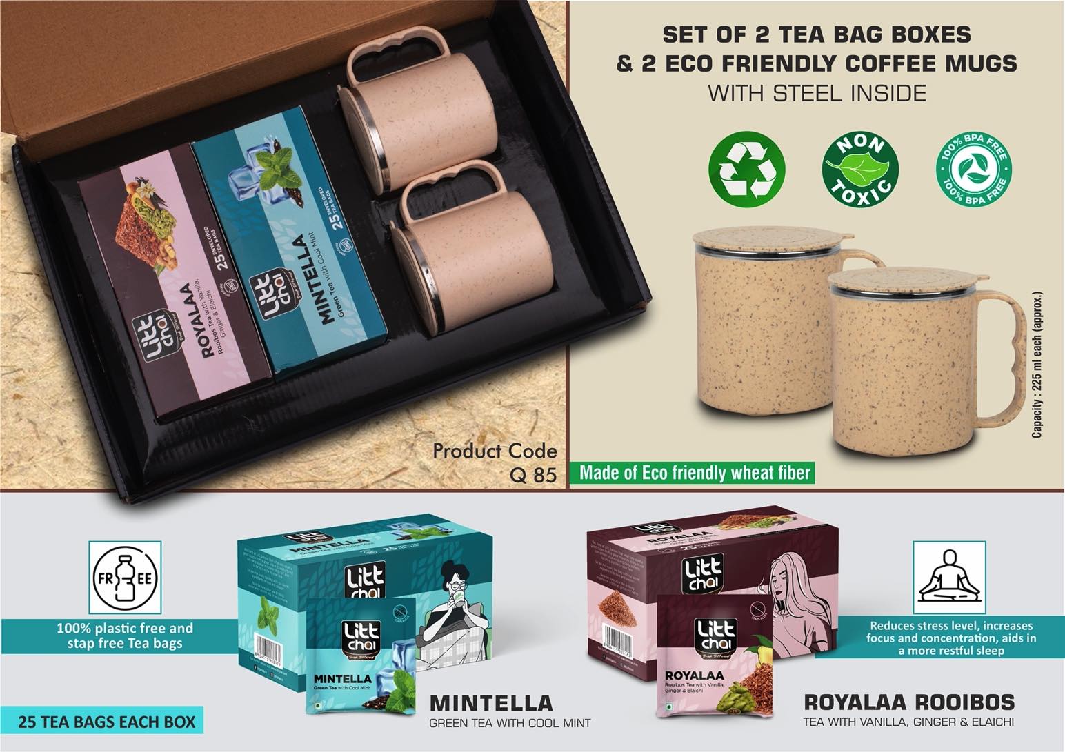 Wheat Straw Eco Mug & Gourmet Tea | 4-Pc Sustainable Suite