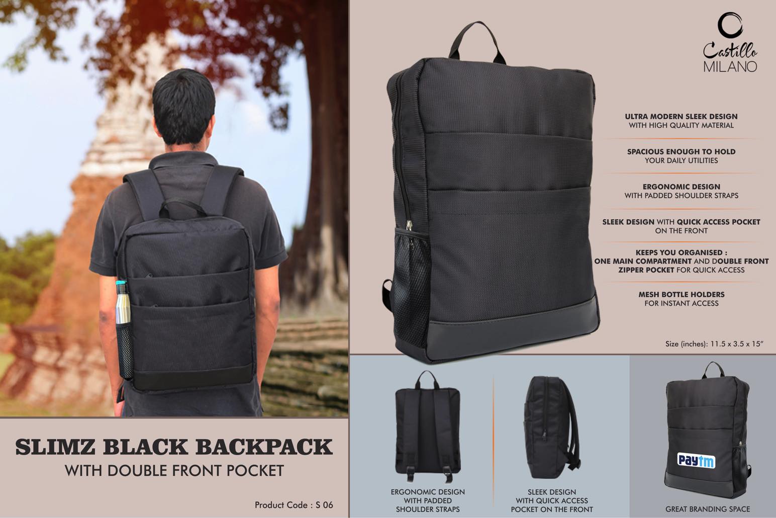 Slimz Black Backpack Series | Dual-Pocket Signature Bag