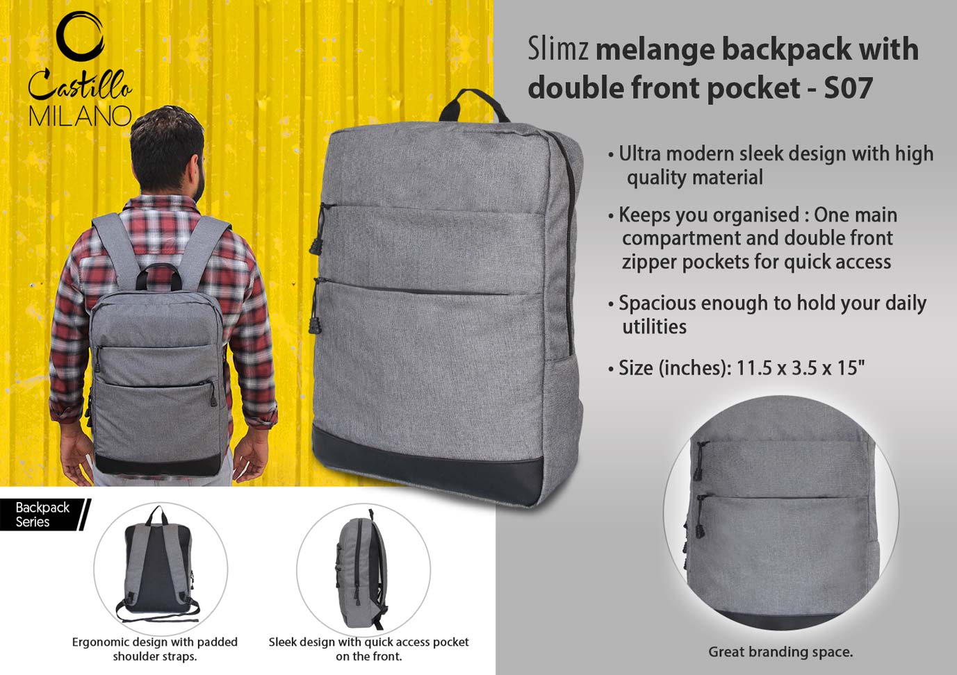 Slimz Gray Professional | Double Front Pocket Executive Backpack