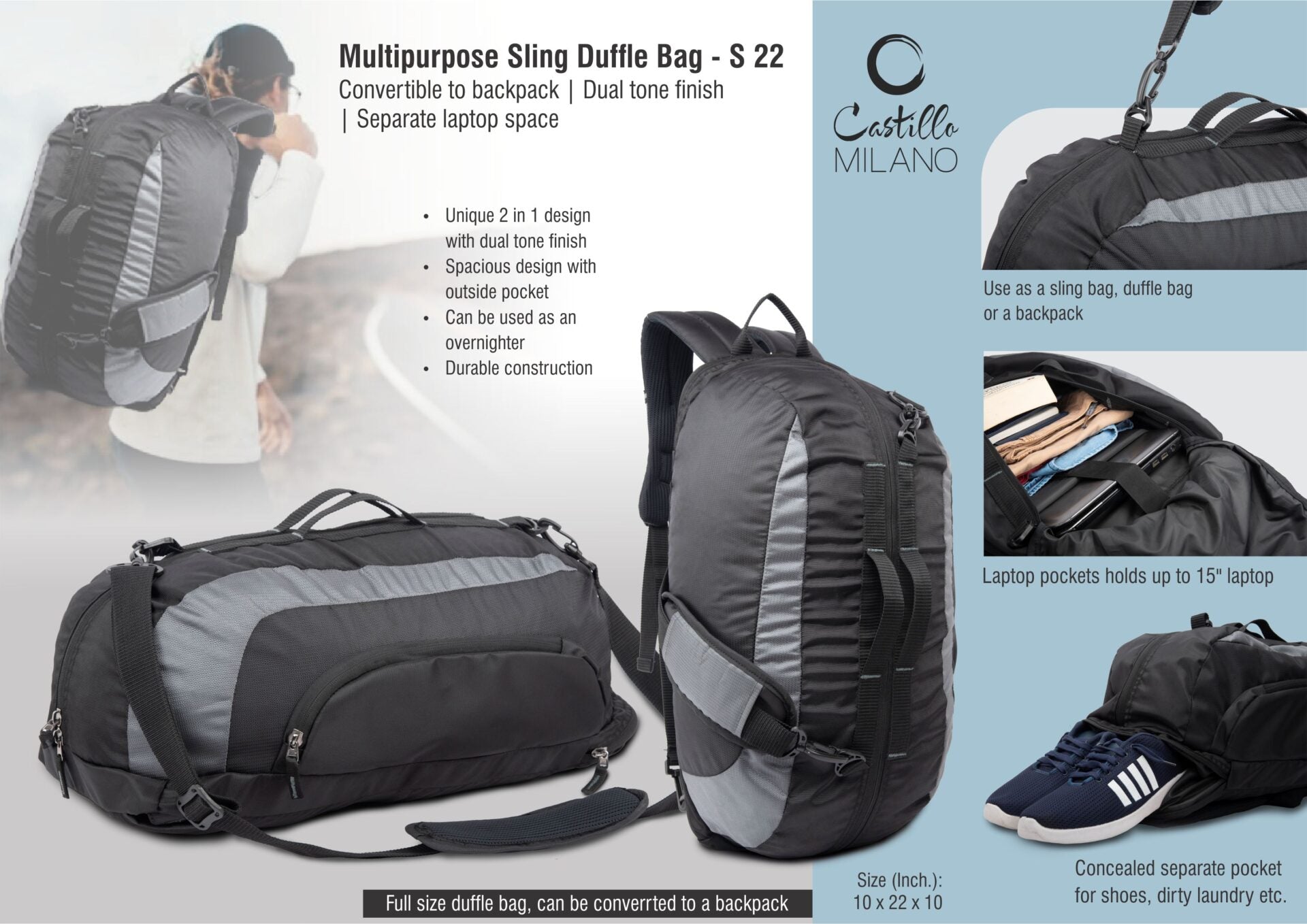 Two-Tone Convertible Duffel | Multi-Purpose Laptop Sling Suite