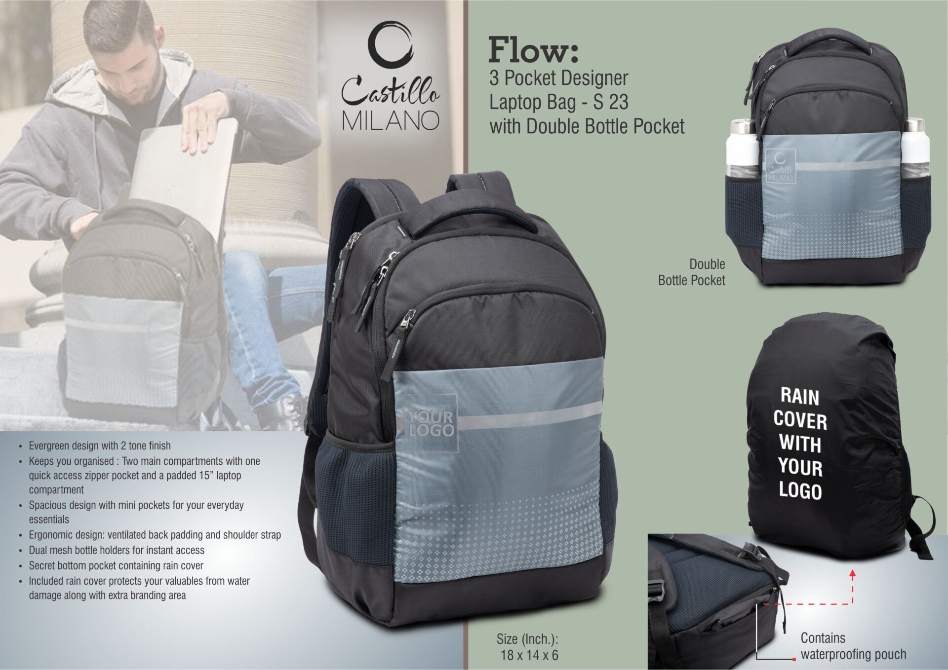 Designer Rain-Cover Backpack | Triple Pocket Tech Flow Suite