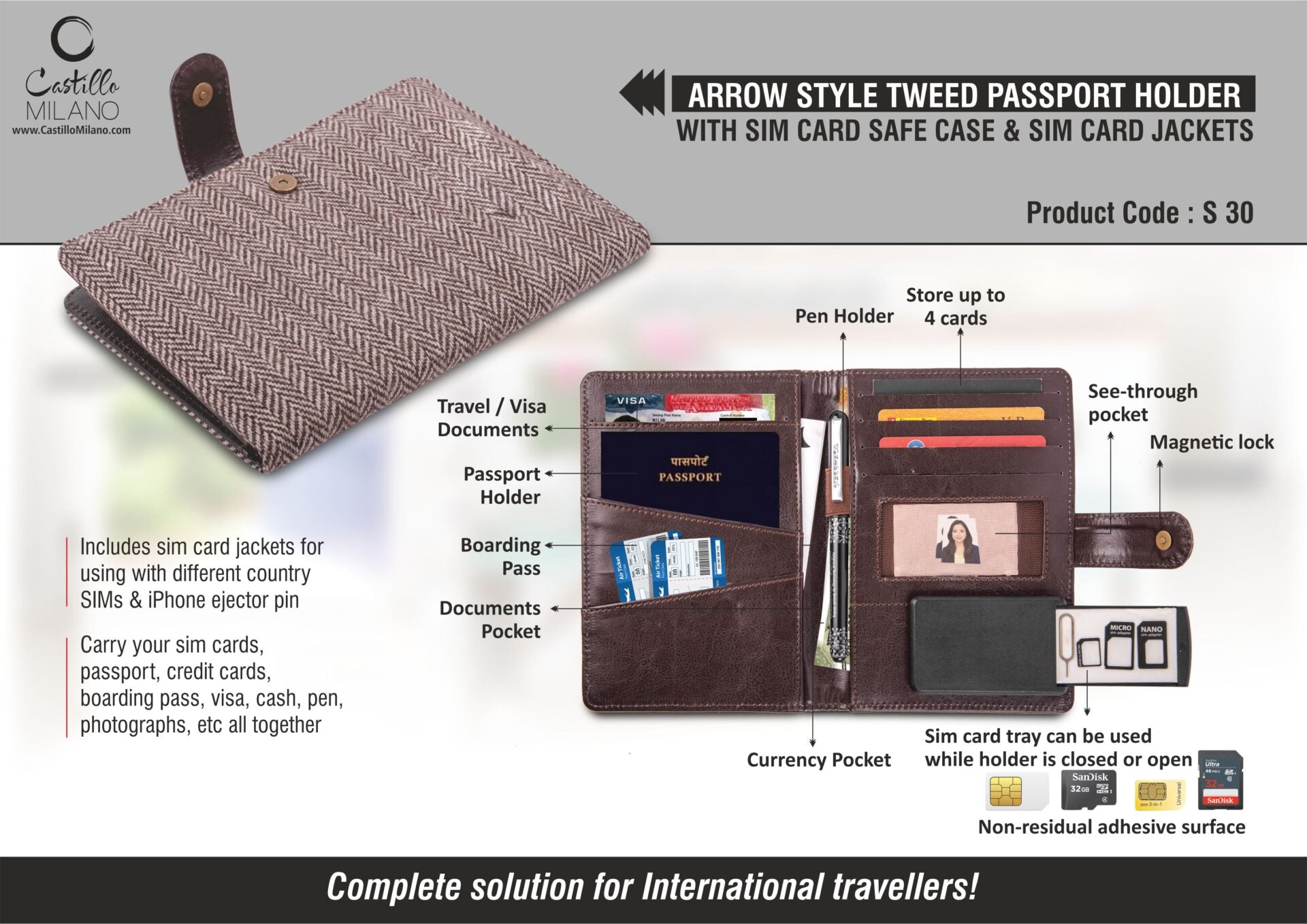 Arrow-Style Tweed Passport Suite | SIM-Safe Professional Holder