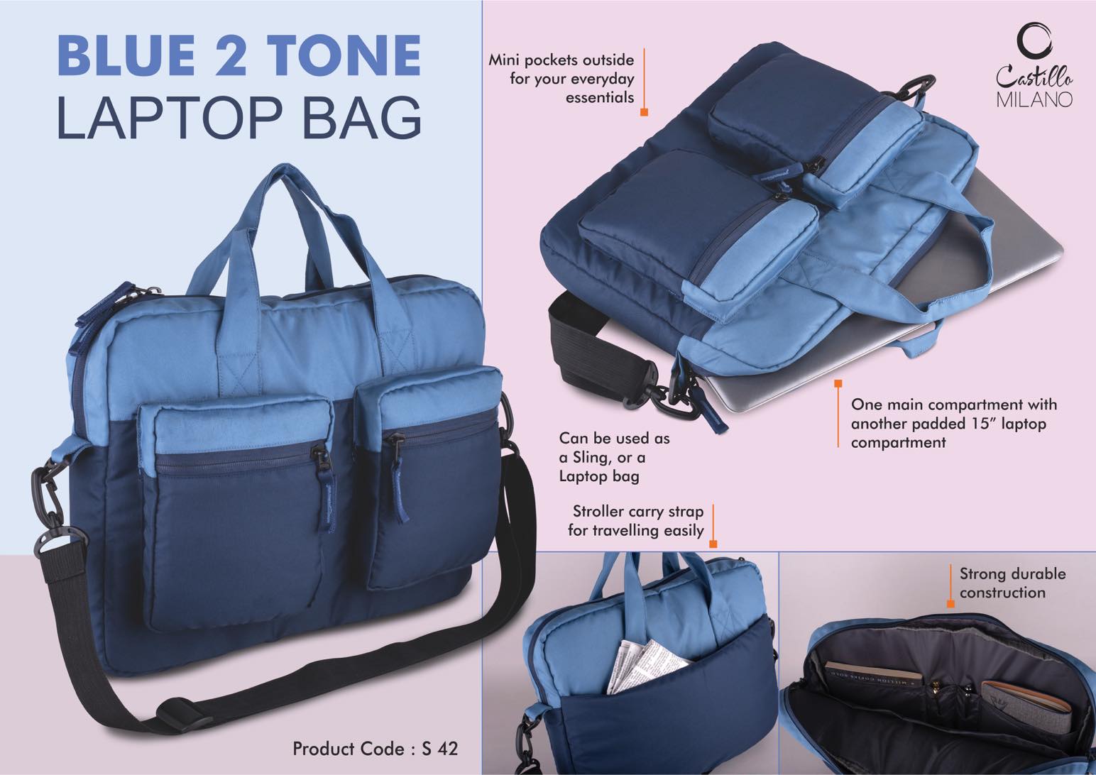 Slim Two-Tone Laptop Portfolio | Dual-Pocket Signature Bag