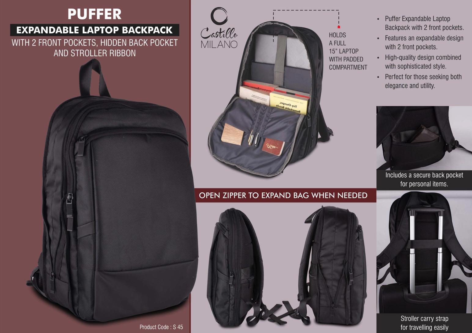 Puffer Expandable Backpack | Stroller Ribbon travel Professional