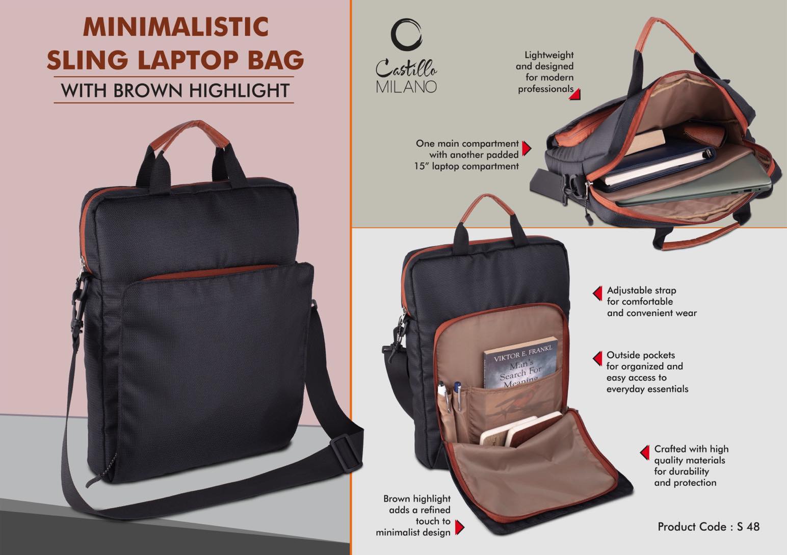 Minimalist Sleek Laptop Sling | Brown Highlight Professional Bag