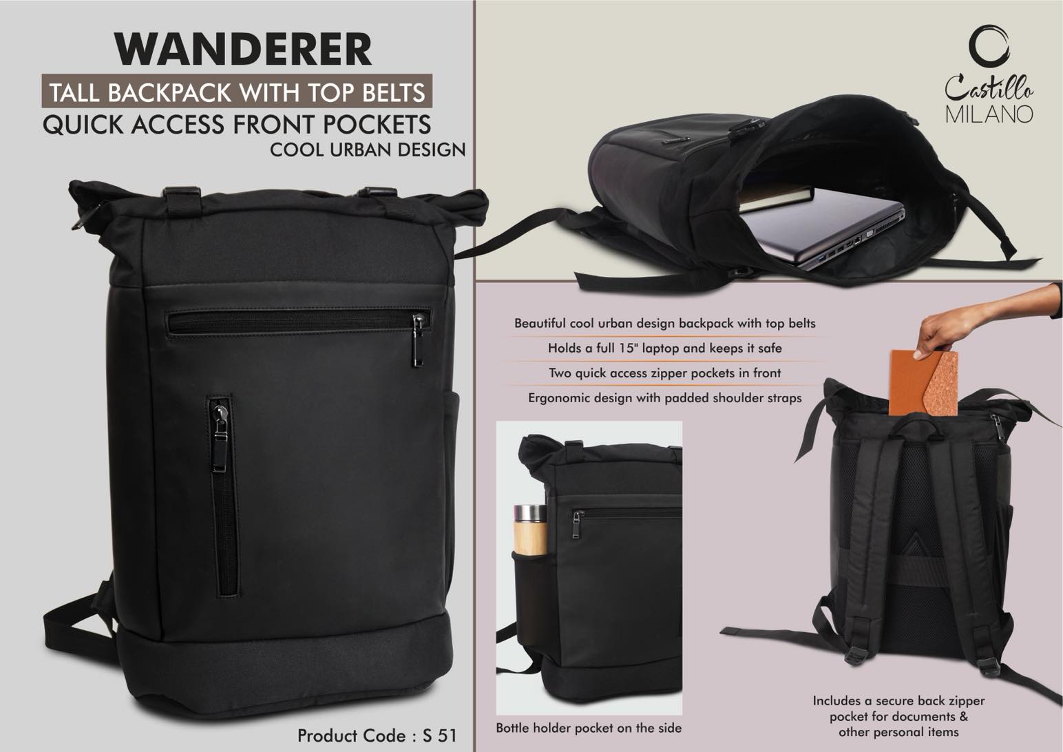 Wanderer Urban Top-Belt Suite | Quick-Access Tall Backpack