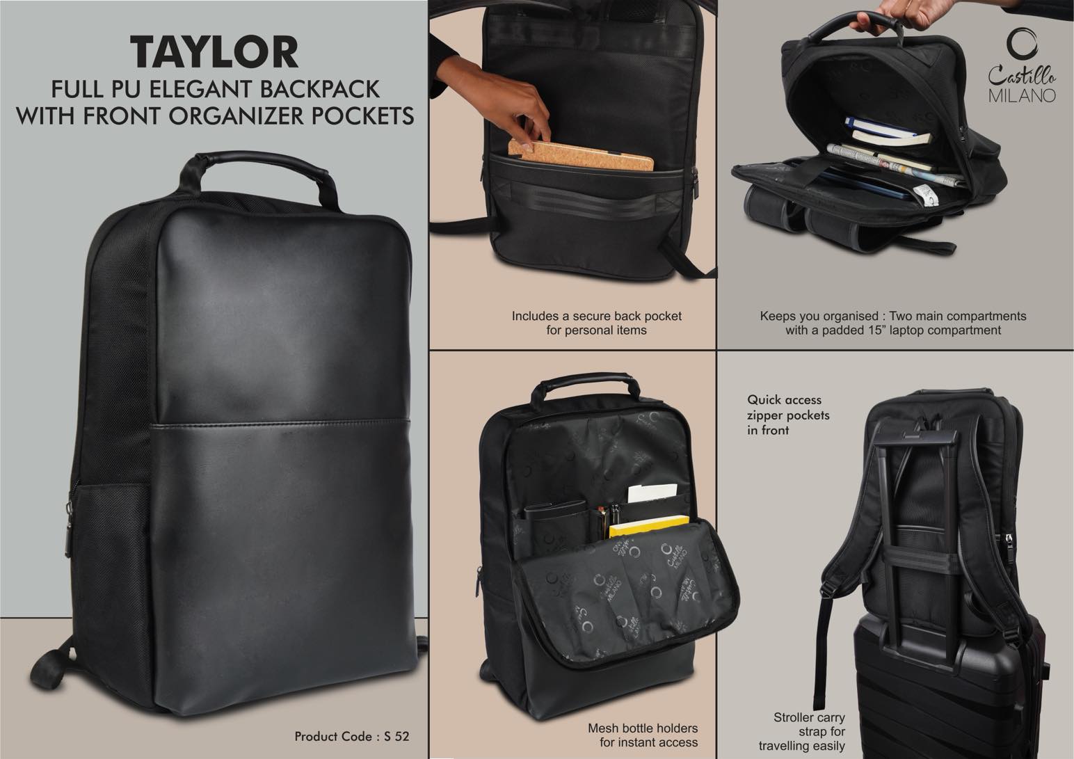 Taylor Elegant PU Portfolio | Hidden Pocket Executive Backpack