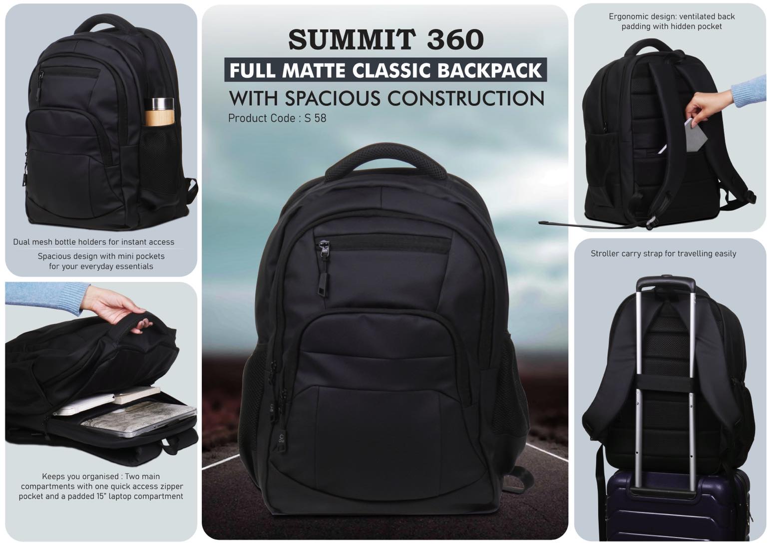 Summit 360 Matte Backpack | Water-Resistant Classic Suite