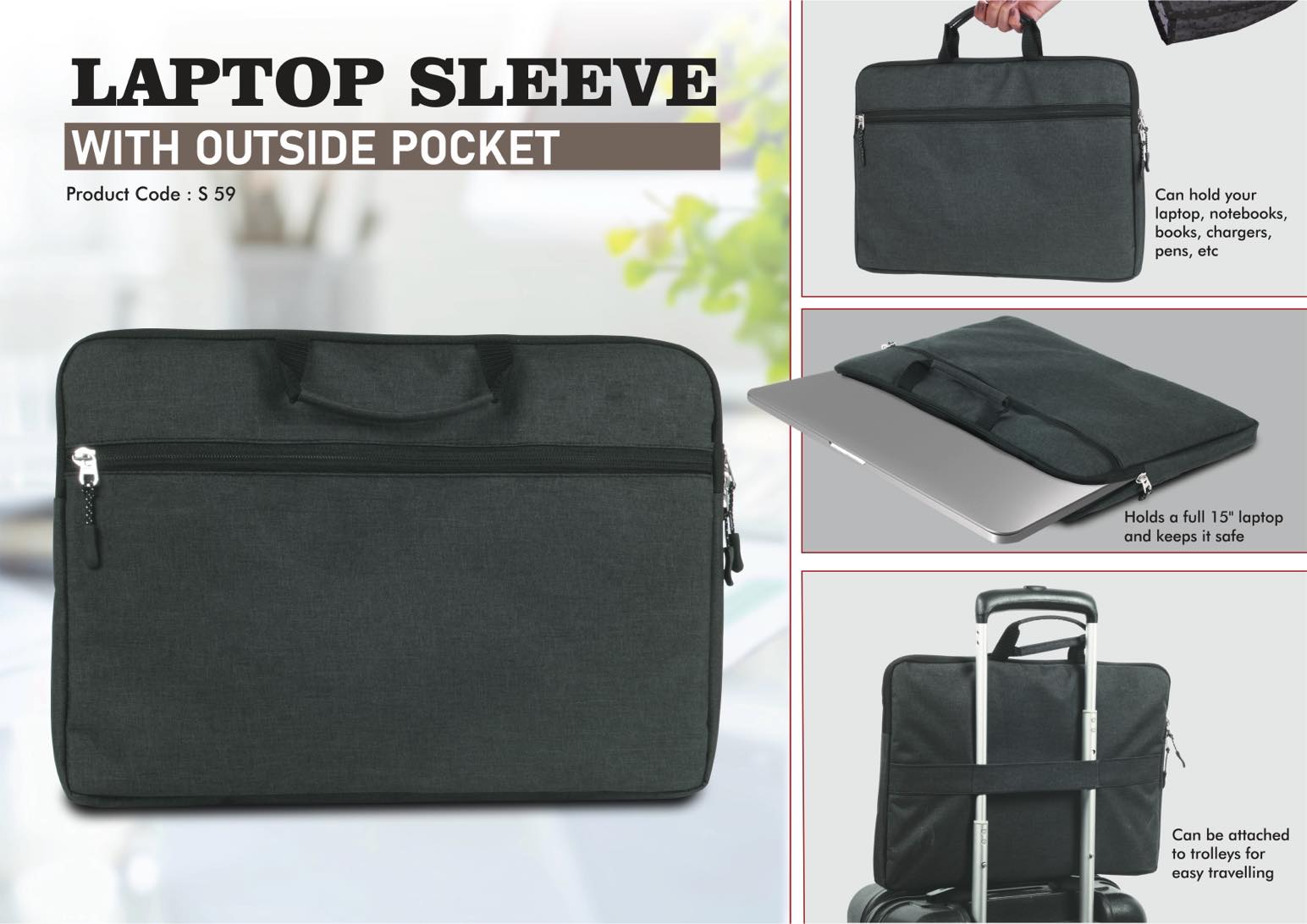 Stroller Ribbon Laptop Sleeve | Exterior-Pocket Professional Bag