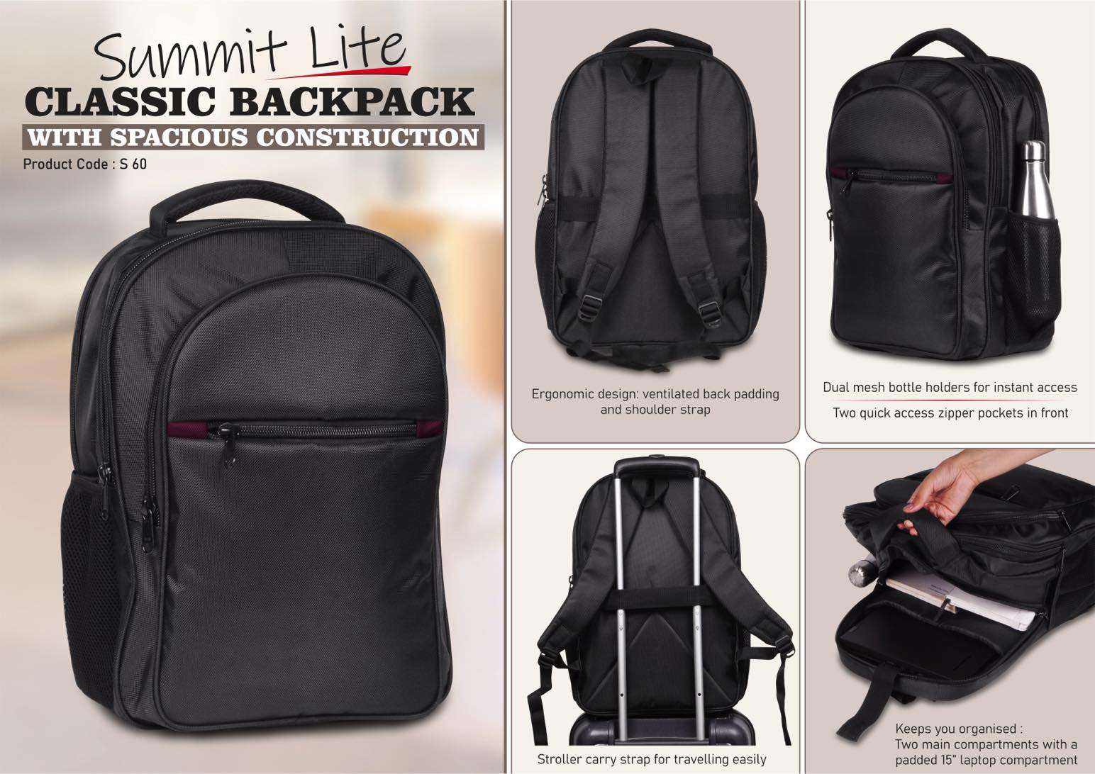 Summit Lite Classic Backpack | Maroon Highlight Travel Suite