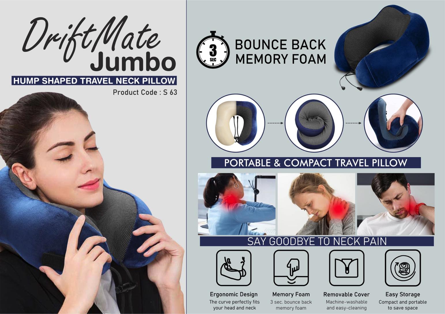 DriftMate Jumbo Hump-Shaped | Memory Foam Cervical Support
