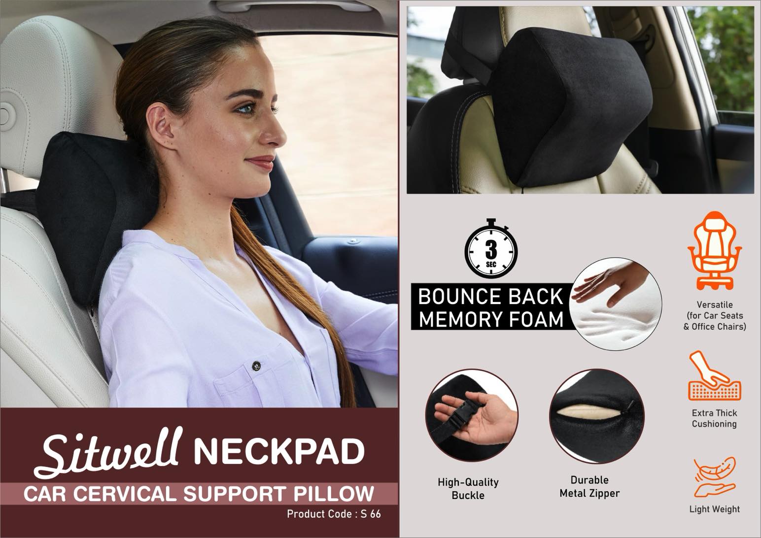 SitWell NeckPad Cervical Support | 3-Sec Memory Foam Pillow